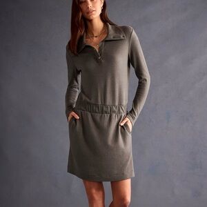 CAbi NWOT Haven Mini Dress Snap Cowl Neck Accent Super Soft sz M Blue Gray